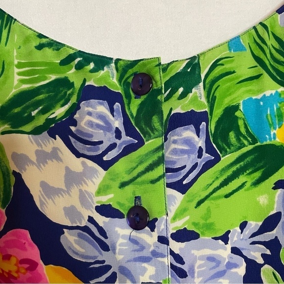 Talbots Silk Tropical Floral Pleated Button Back Midi Dress Vintage 90s - Picture 11 of 13